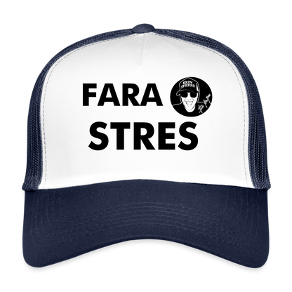 Boscho Kein Stress ® Trucker Cap Text Rumänisch mit Logo FARA STRES - Weiß/Navy