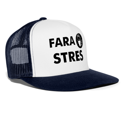 Boscho Kein Stress ® Trucker Cap Text Rumänisch mit Logo FARA STRES - Weiß/Navy