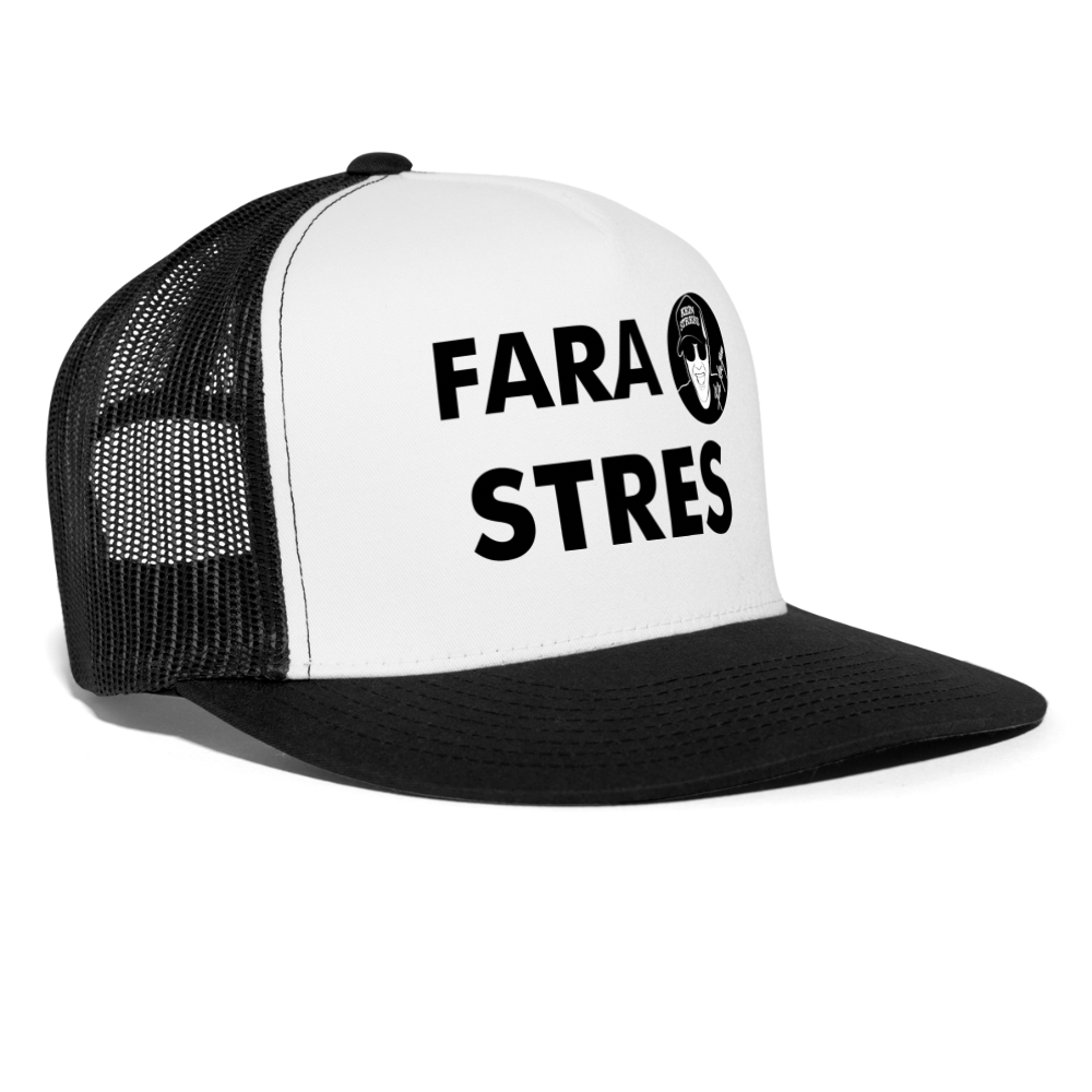 Boscho Kein Stress ® Trucker Cap Text Rumänisch mit Logo FARA STRES - Weiß/Schwarz