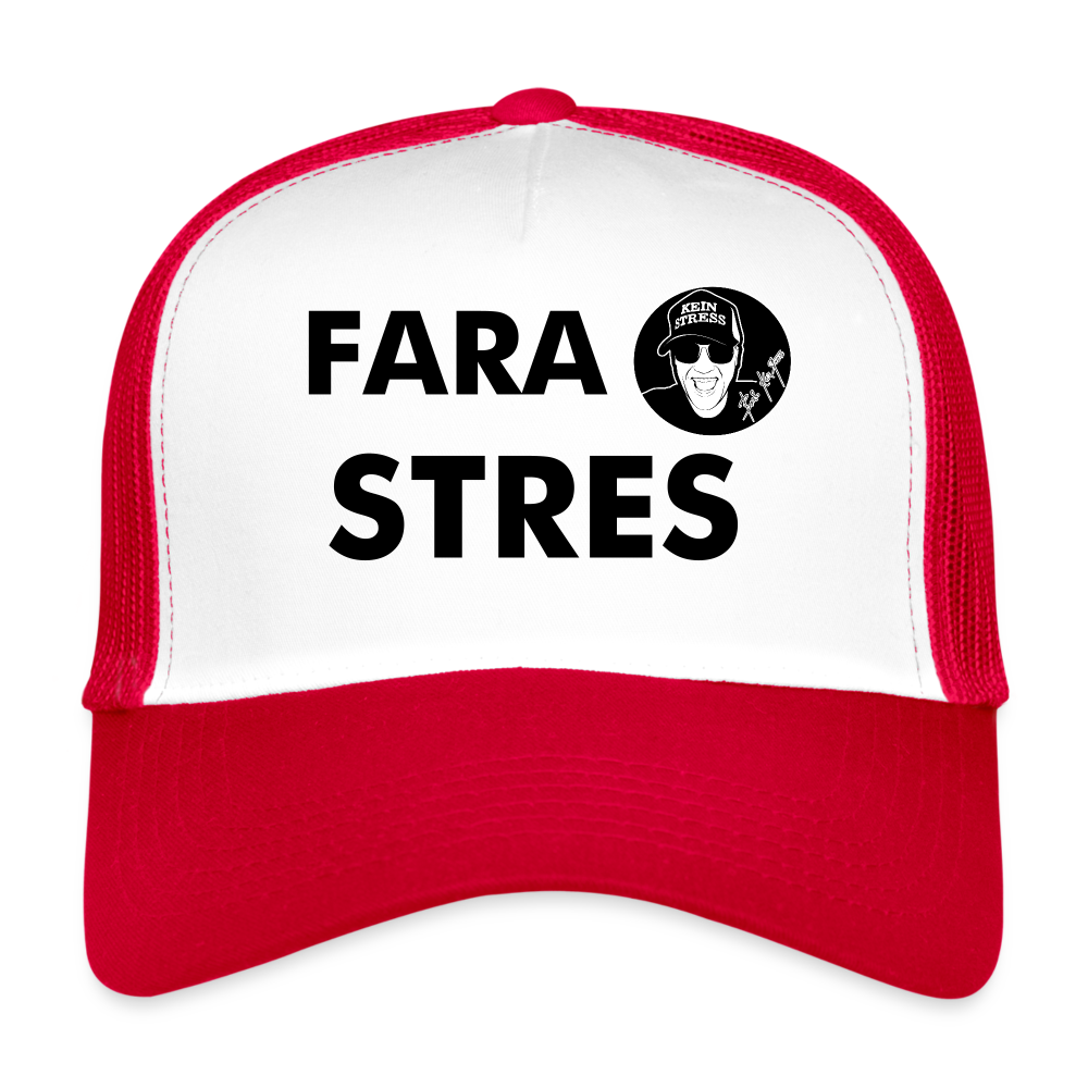 Boscho Kein Stress ® Trucker Cap Text Rumänisch mit Logo FARA STRES - Weiß/Rot