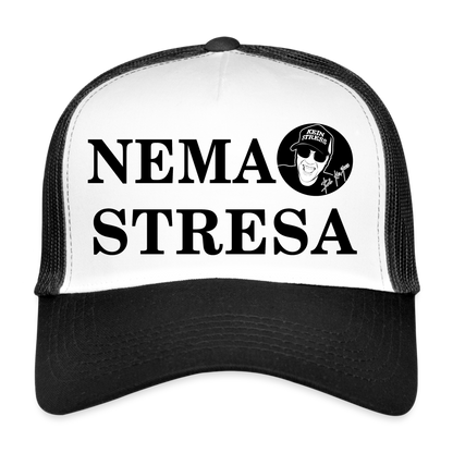 Boscho Kein Stress ® Trucker Cap Text kroatisch NEMA STRESA mit Logo - Weiß/Schwarz