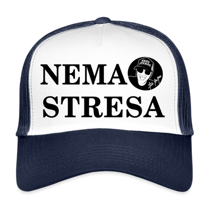 Boscho Kein Stress ® Trucker Cap Text kroatisch NEMA STRESA mit Logo - Weiß/Navy