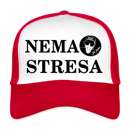 Boscho Kein Stress ® Trucker Cap Text kroatisch NEMA STRESA mit Logo - Weiß/Rot