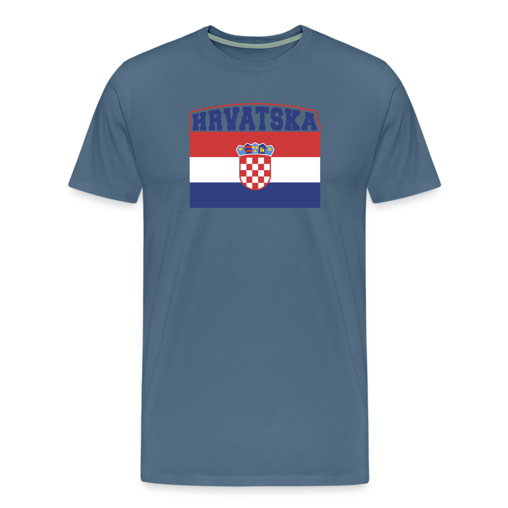 Boscho Kein Stress ® Hrvatska Wappen Premium Herren T-Shirt - Blaugrau