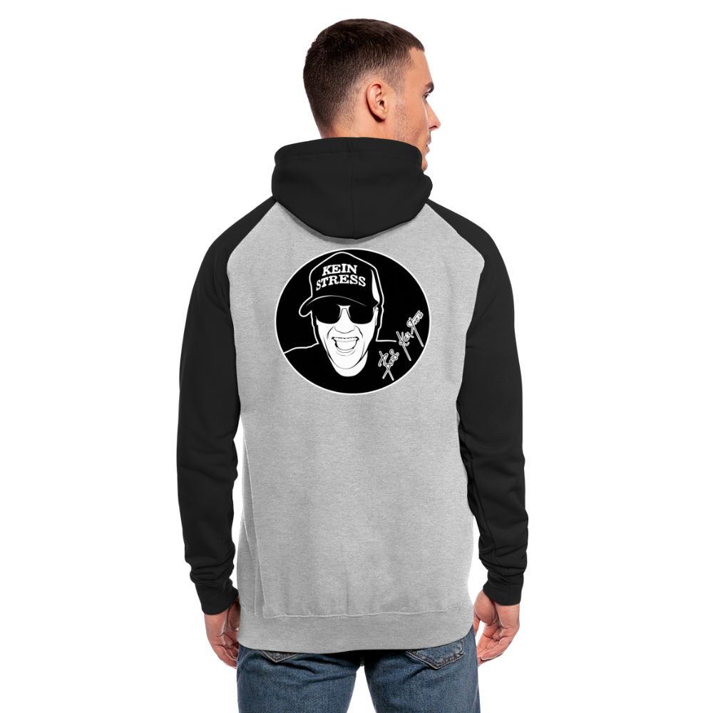 Boscho Kein Stress ® Unisex Baseball Hoodie - Grau meliert/Schwarz