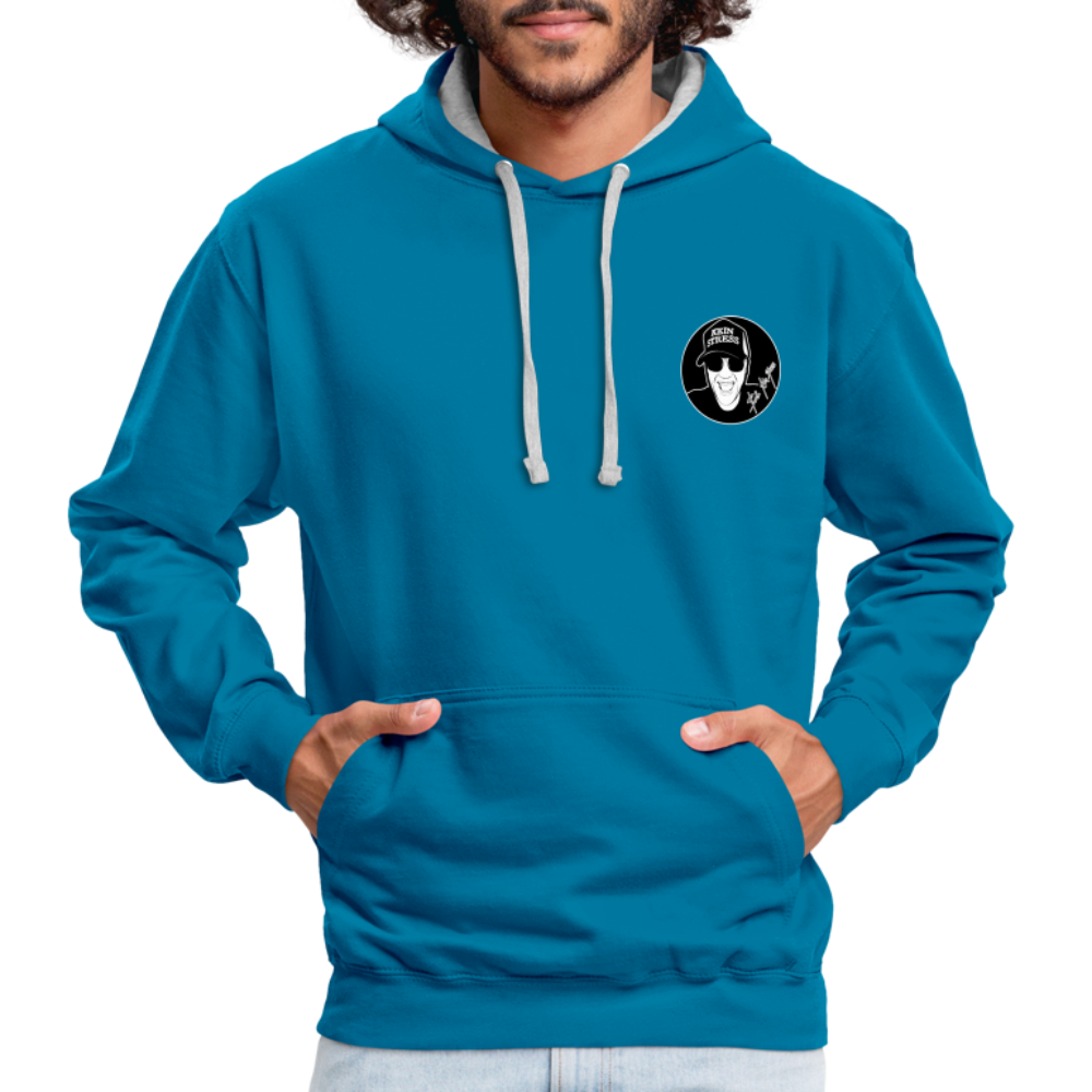 Boscho Kein Stress ® Kontrast-Hoodie - Pfauenblau/Grau meliert