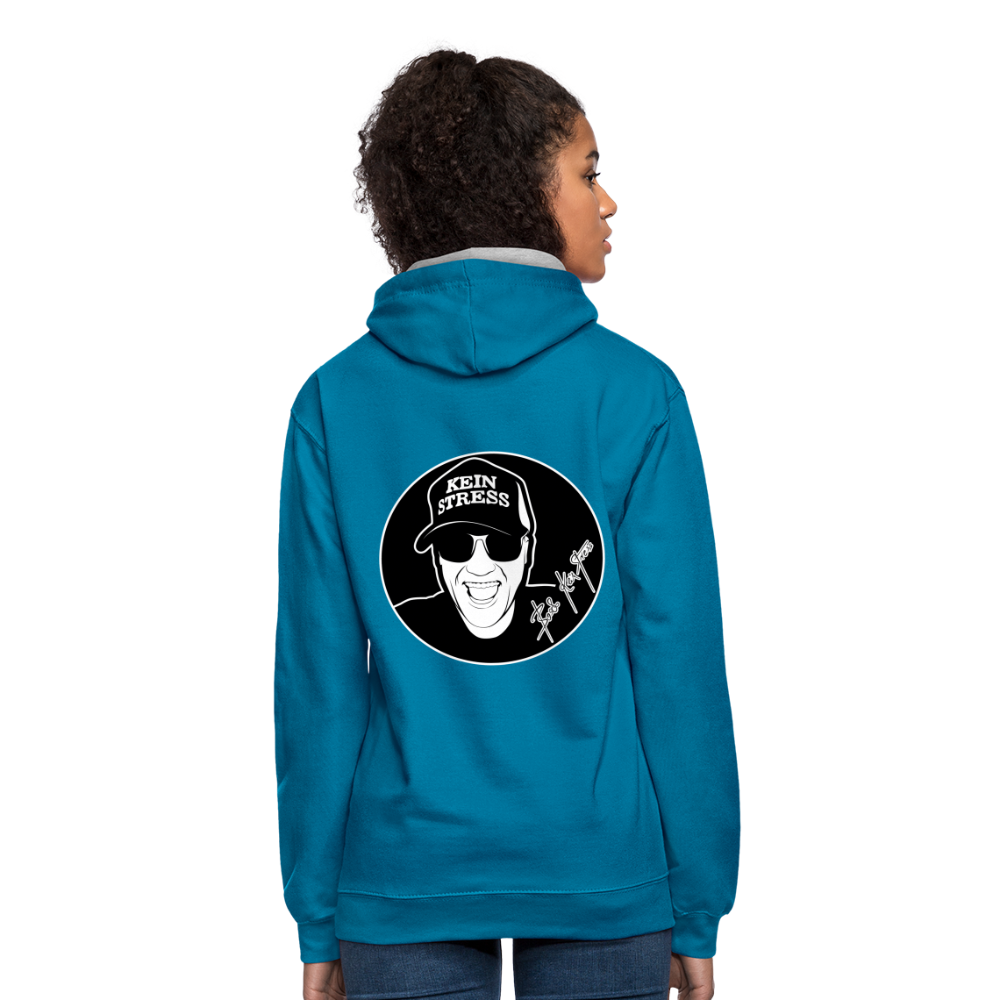 Boscho Kein Stress ® Kontrast-Hoodie - Pfauenblau/Grau meliert