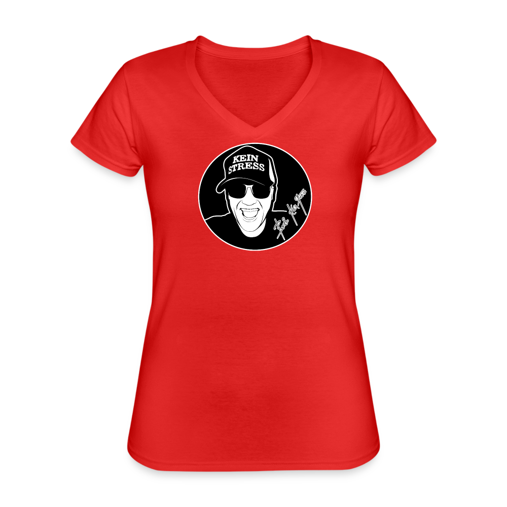 Boscho Kein Stress ® Klassisches Frauen-T-Shirt mit V-Ausschnitt - Rot