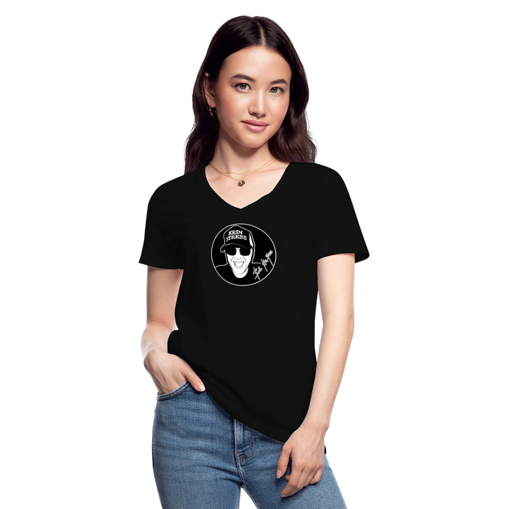 Boscho Kein Stress ® Klassisches Frauen-T-Shirt mit V-Ausschnitt - Schwarz