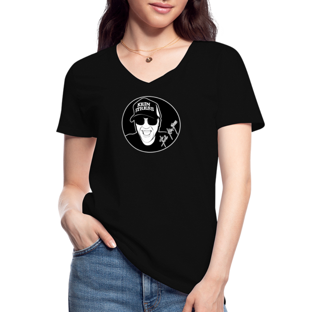 Boscho Kein Stress ® Klassisches Frauen-T-Shirt mit V-Ausschnitt - Schwarz