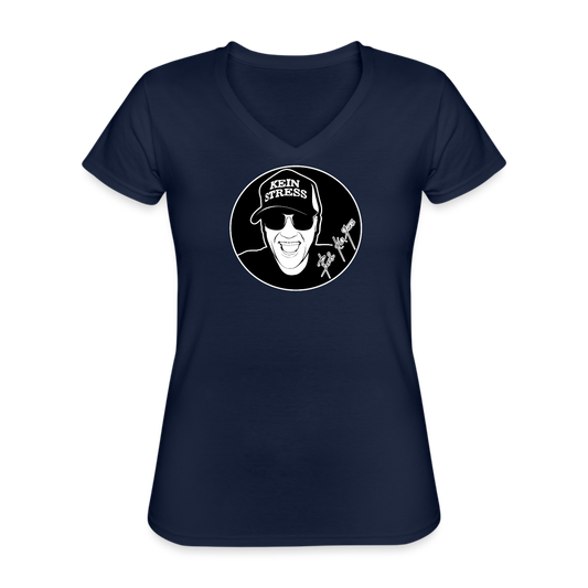 Boscho Kein Stress ® Klassisches Frauen-T-Shirt mit V-Ausschnitt - Navy