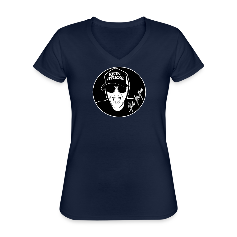 Boscho Kein Stress ® Klassisches Frauen-T-Shirt mit V-Ausschnitt - Navy