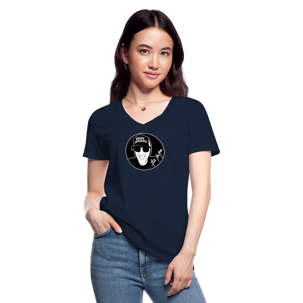 Boscho Kein Stress ® Klassisches Frauen-T-Shirt mit V-Ausschnitt - Navy