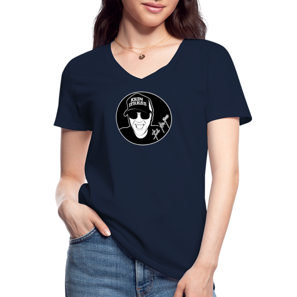 Boscho Kein Stress ® Klassisches Frauen-T-Shirt mit V-Ausschnitt - Navy