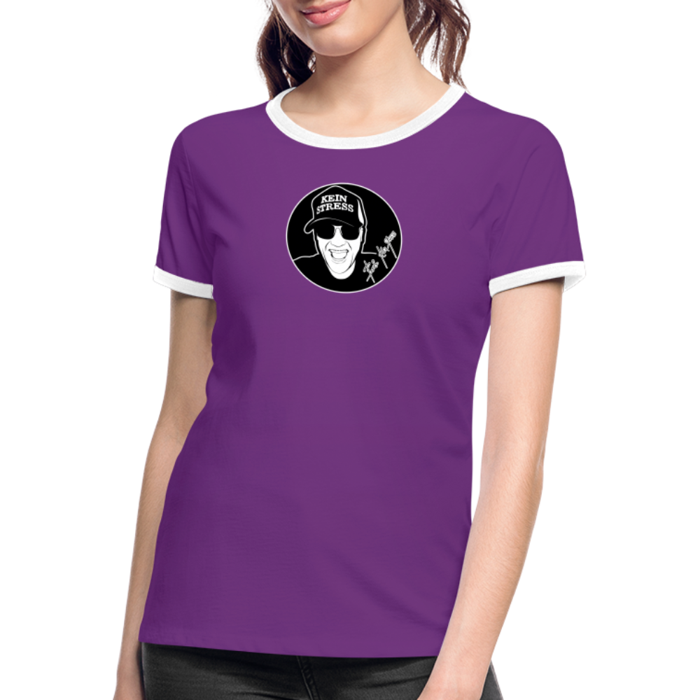 Boscho Kein Stress ® Frauen Kontrast-T-Shirt - Lila/Weiß