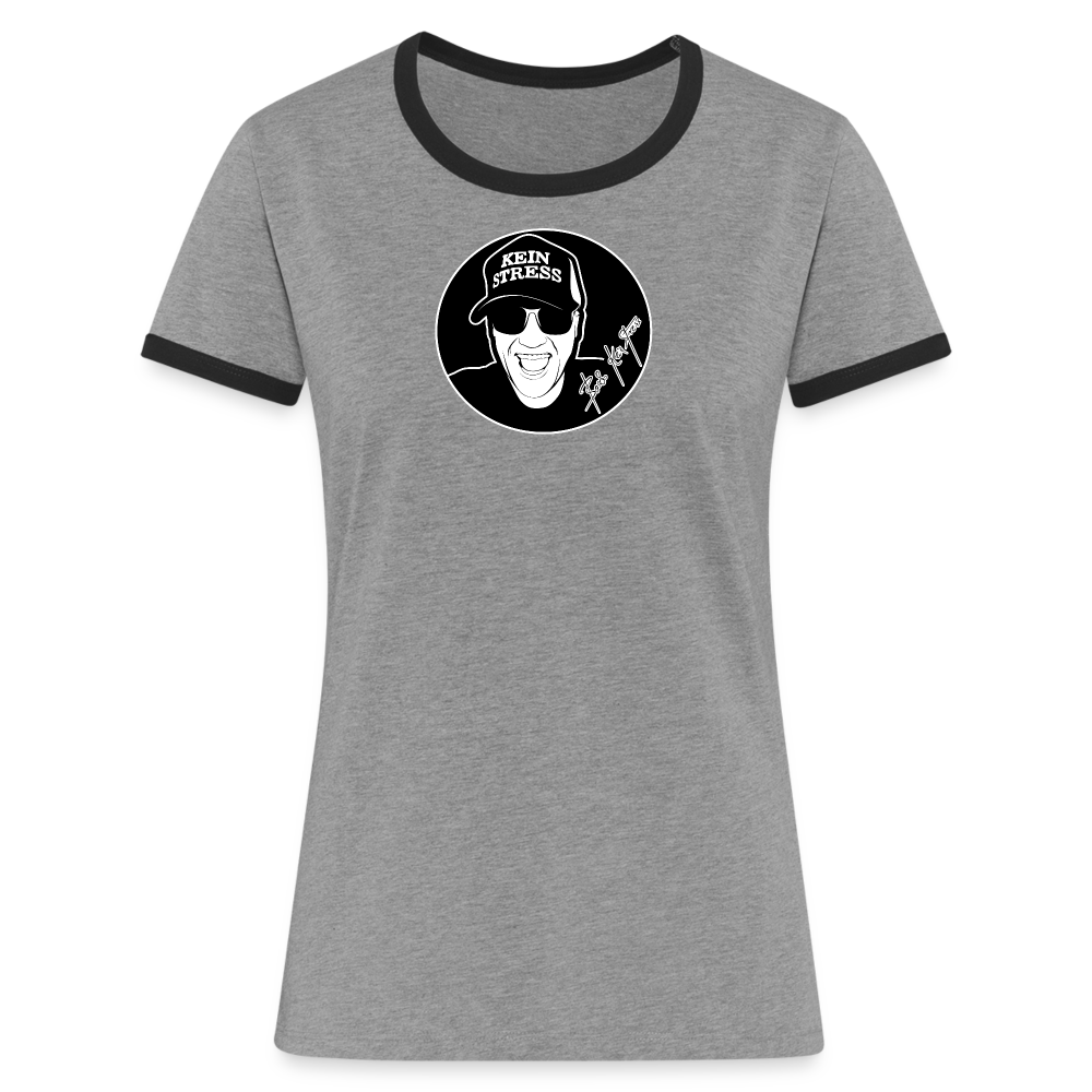 Boscho Kein Stress ® Frauen Kontrast-T-Shirt - Grau meliert/Schwarz