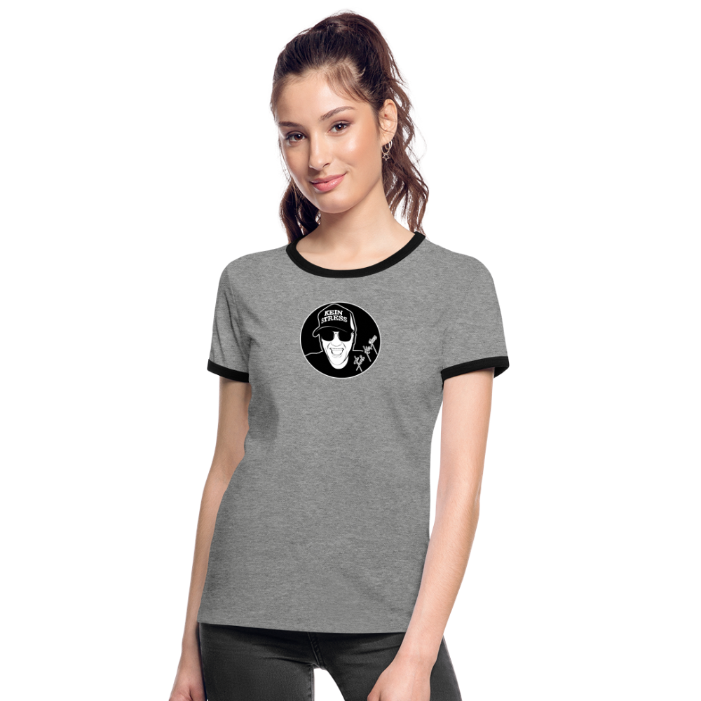 Boscho Kein Stress ® Frauen Kontrast-T-Shirt - Grau meliert/Schwarz