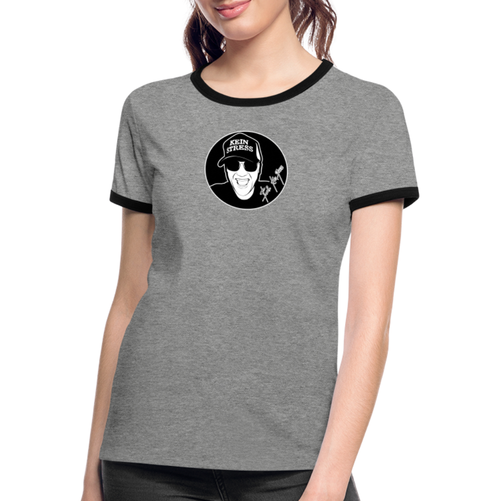 Boscho Kein Stress ® Frauen Kontrast-T-Shirt - Grau meliert/Schwarz
