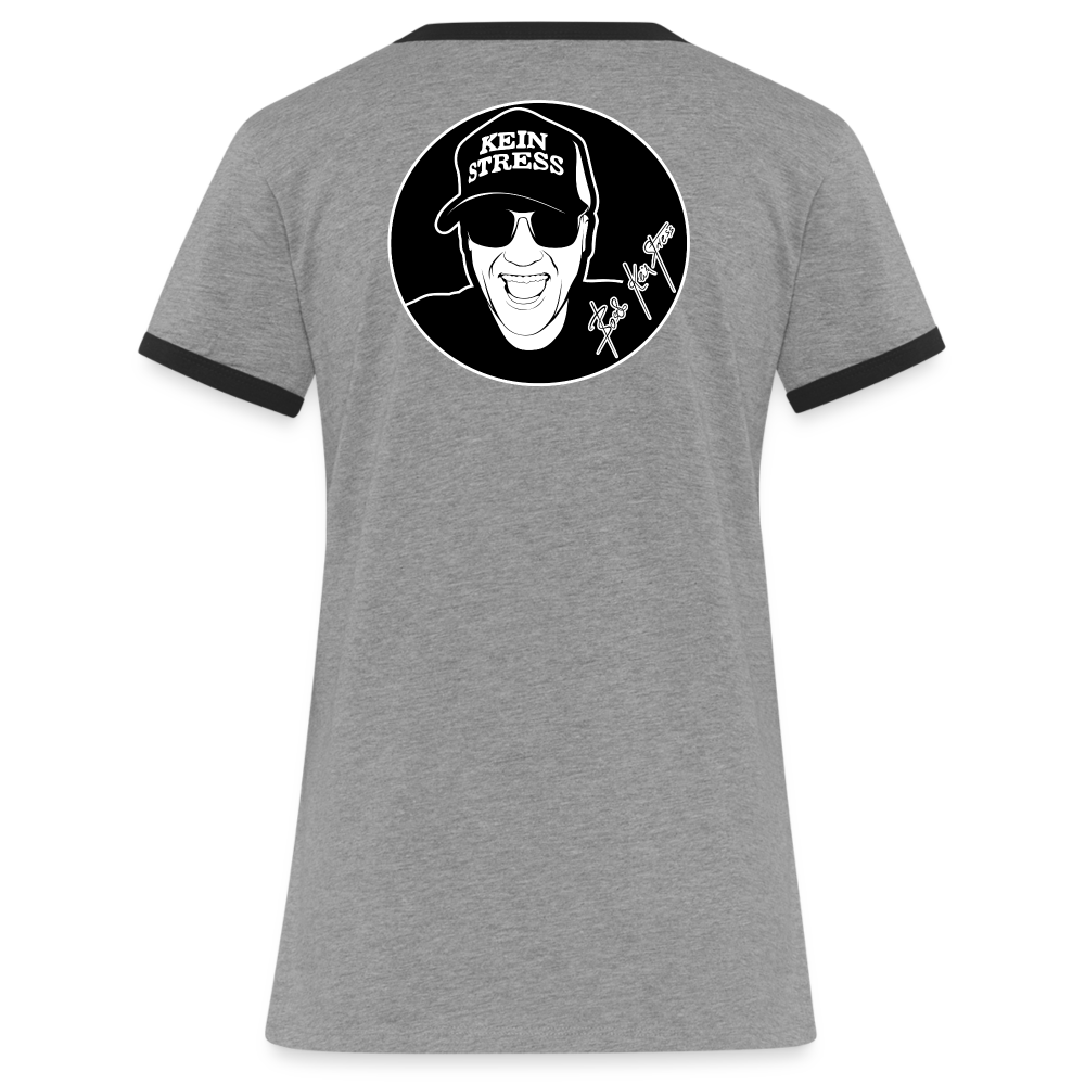 Boscho Kein Stress ® Frauen Kontrast-T-Shirt - Grau meliert/Schwarz
