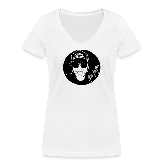Boscho Kein Stress ® Frauen Bio-T-Shirt mit V-Ausschnitt - weiß