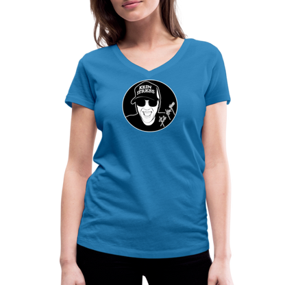 Boscho Kein Stress ® Frauen Bio-T-Shirt mit V-Ausschnitt - Pfauenblau