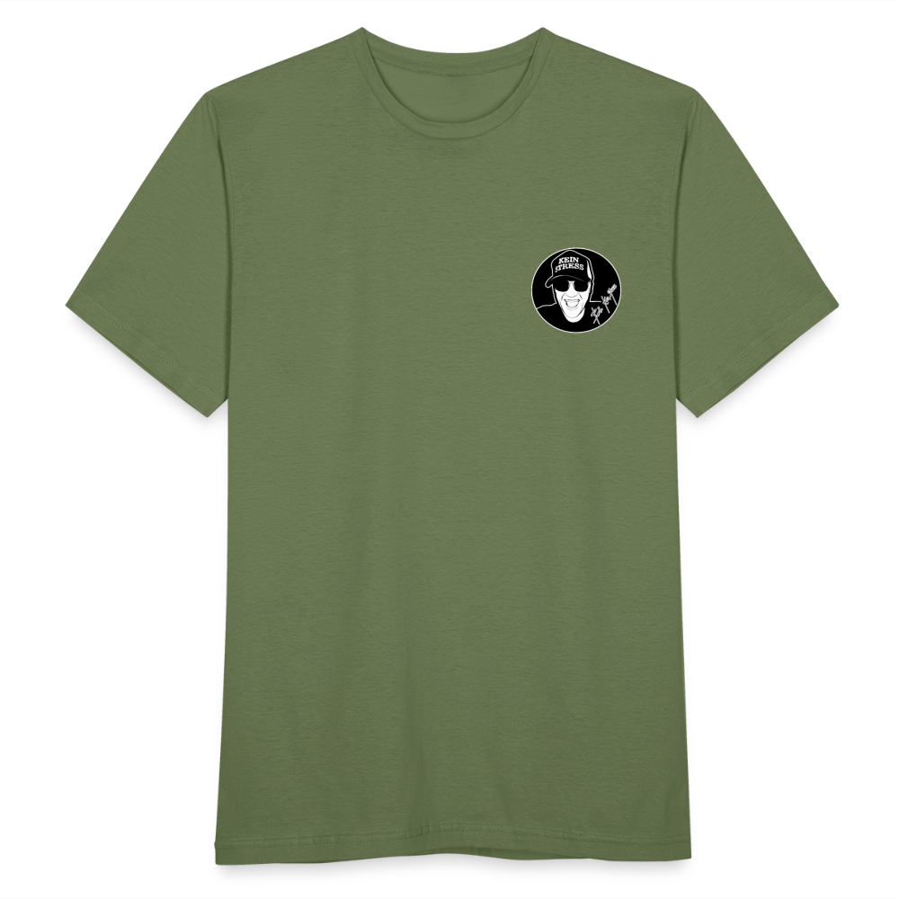 Boscho Kein Stress ® T-Shirt mit Logo auf Vorder - und Rückseite - Militärgrün
