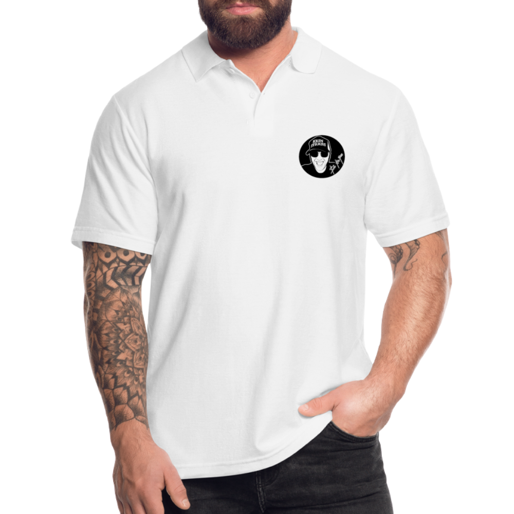 Boscho Kein Stress ® Poloshirt mit Logo auf Vorder - und Rückseite - weiß