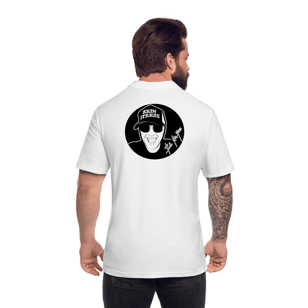 Boscho Kein Stress ® Poloshirt mit Logo auf Vorder - und Rückseite - weiß