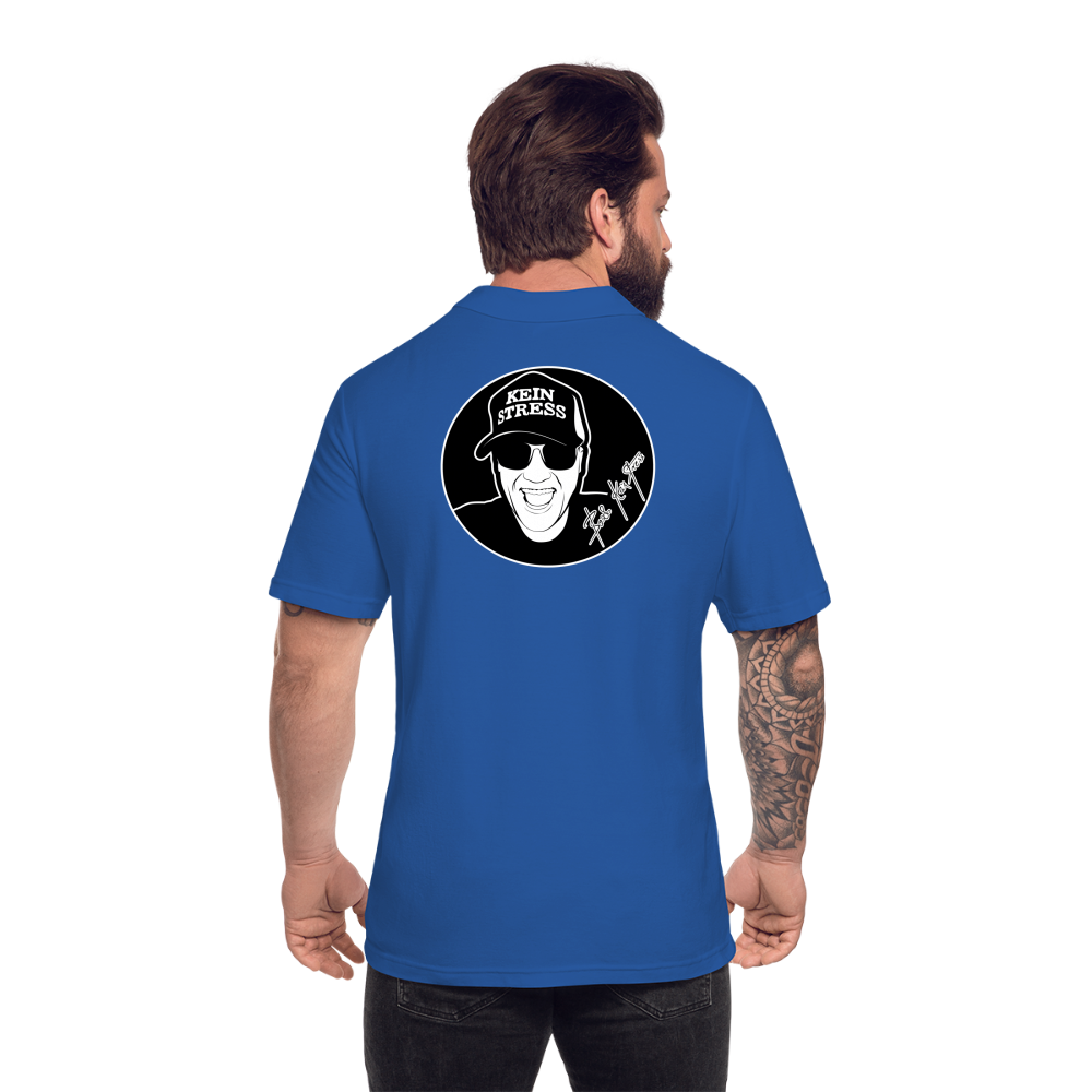 Boscho Kein Stress ® Poloshirt mit Logo auf Vorder - und Rückseite - Royalblau