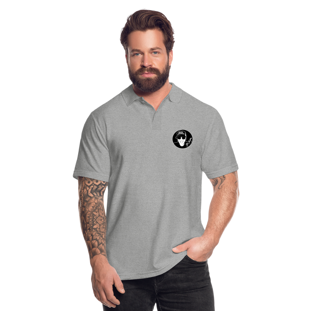 Boscho Kein Stress ® Poloshirt mit Logo auf Vorder - und Rückseite - Grau meliert