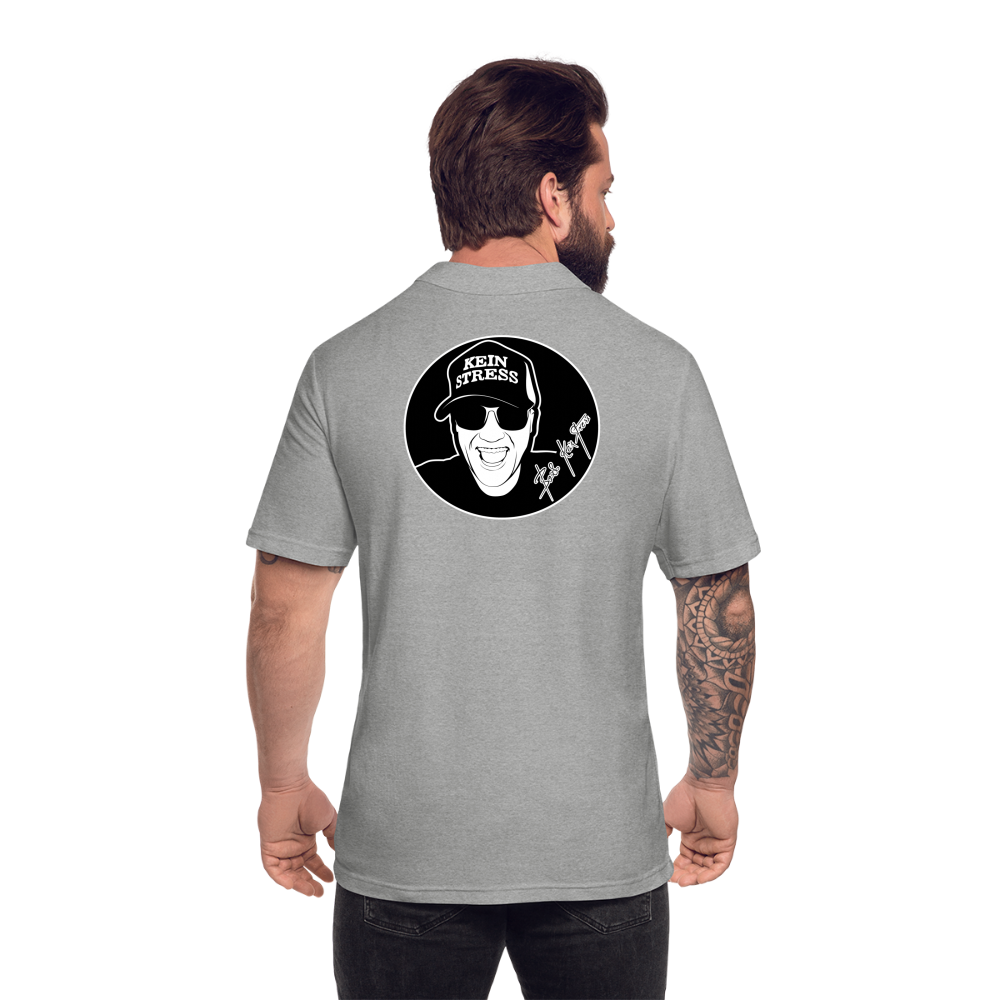 Boscho Kein Stress ® Poloshirt mit Logo auf Vorder - und Rückseite - Grau meliert