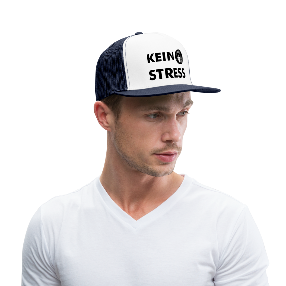 Boscho Kein Stress ® Trucker Cap Text mit Logo - Weiß/Navy