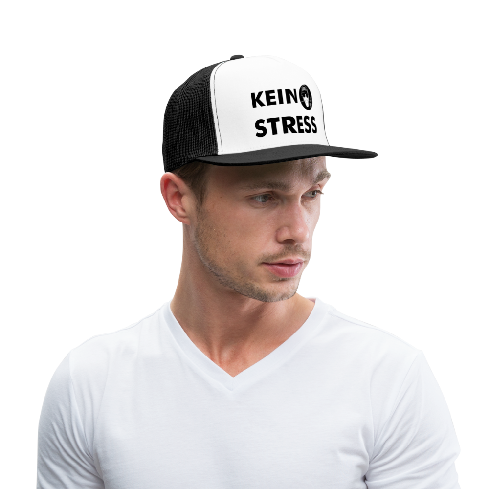 Boscho Kein Stress ® Trucker Cap Text mit Logo - Weiß/Schwarz