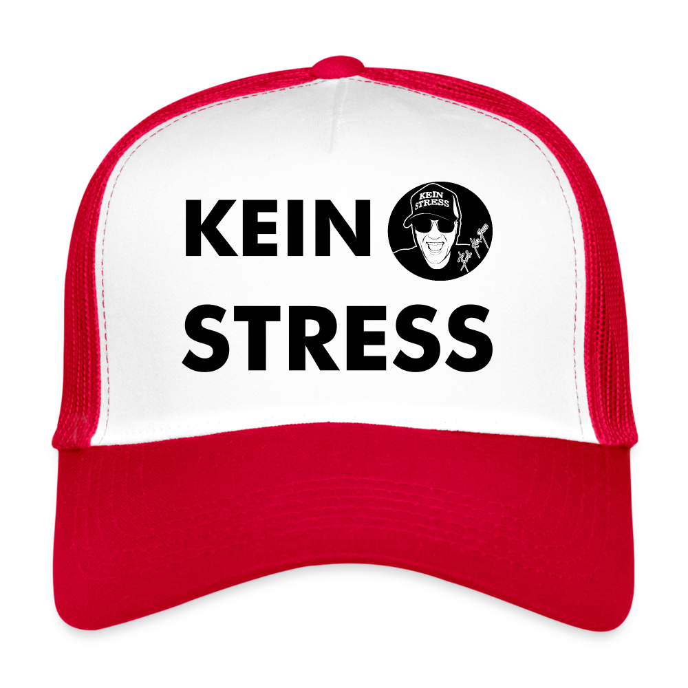 Boscho Kein Stress ® Trucker Cap Text mit Logo - Weiß/Rot