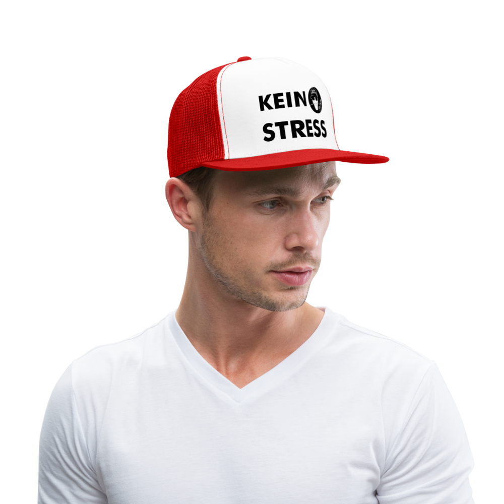 Boscho Kein Stress ® Trucker Cap Text mit Logo - Weiß/Rot