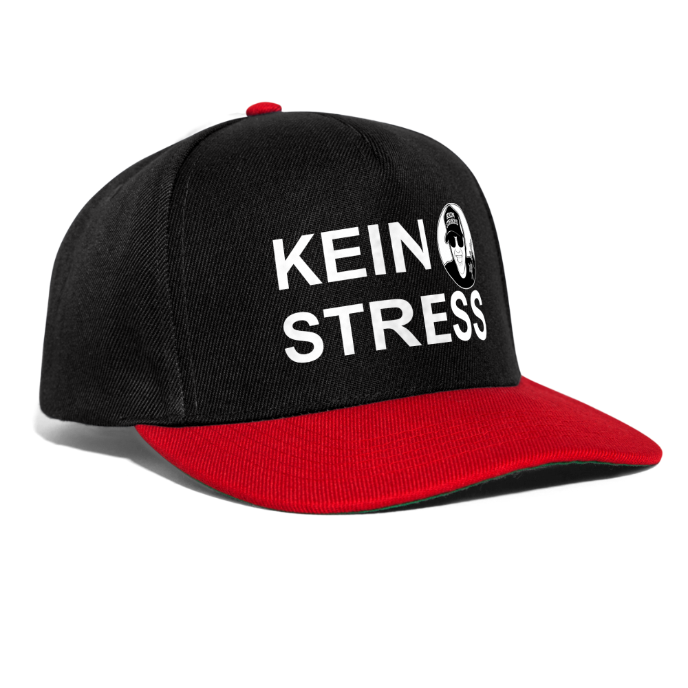 Boscho Kein Stress ® Snapback Cap weißer Text / weißes Logo - Schwarz/Rot