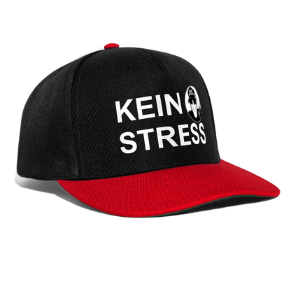 Boscho Kein Stress ® Snapback Cap weißer Text / weißes Logo - Schwarz/Rot