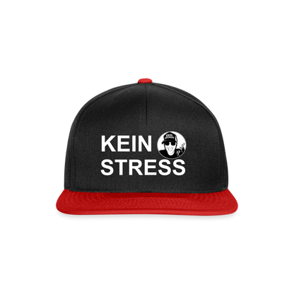 Boscho Kein Stress ® Snapback Cap weißer Text / weißes Logo - Schwarz/Rot