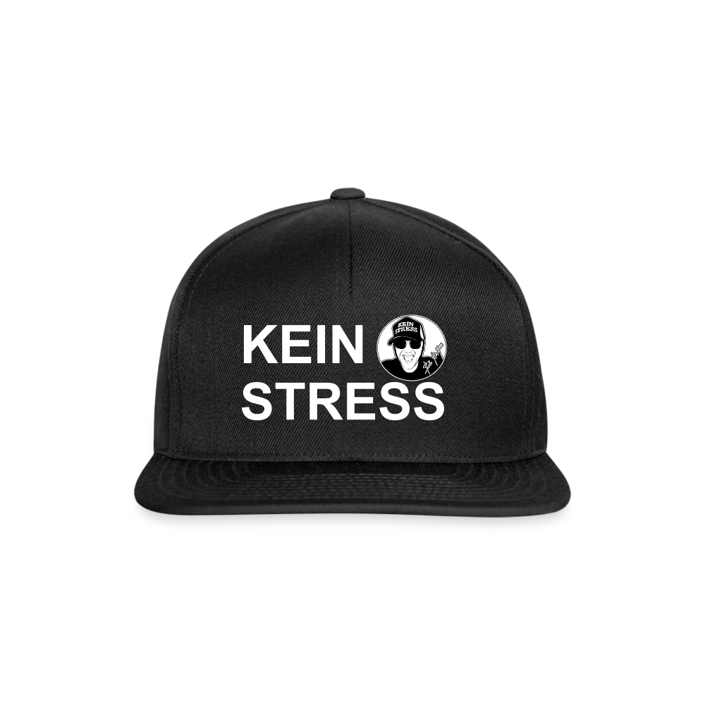 Boscho Kein Stress ® Snapback Cap weißer Text / weißes Logo - Schwarz/Schwarz