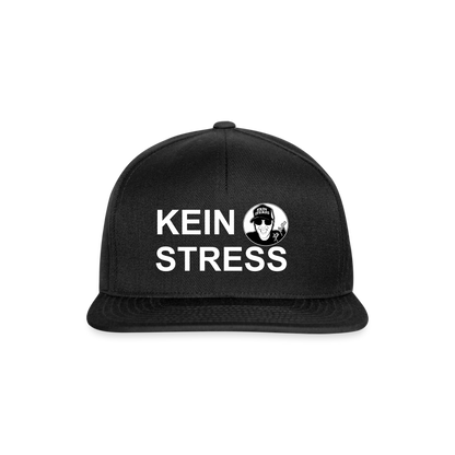Boscho Kein Stress ® Snapback Cap weißer Text / weißes Logo - Schwarz/Schwarz