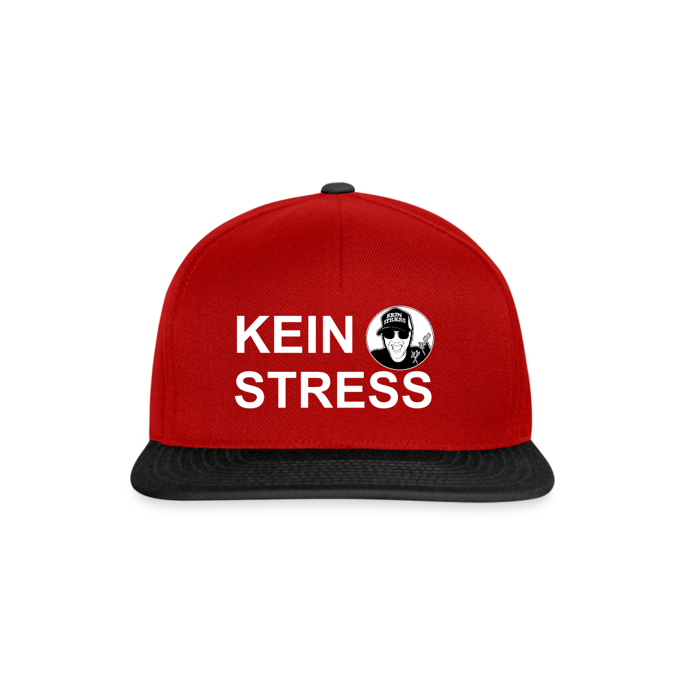 Boscho Kein Stress ® Snapback Cap weißer Text / weißes Logo - Rot/Schwarz