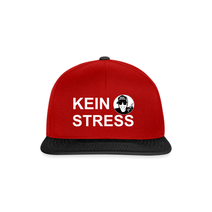 Boscho Kein Stress ® Snapback Cap weißer Text / weißes Logo - Rot/Schwarz