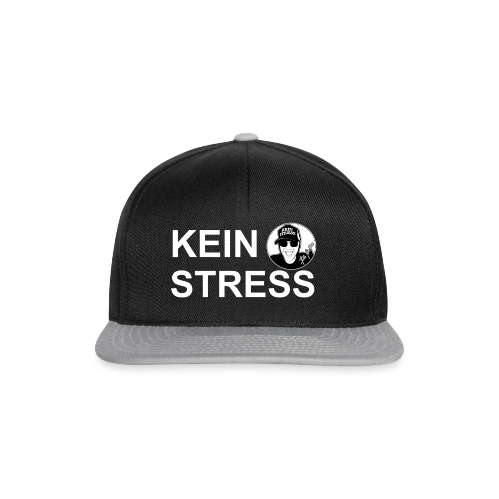 Boscho Kein Stress ® Snapback Cap weißer Text / weißes Logo - Schwarz/Grau