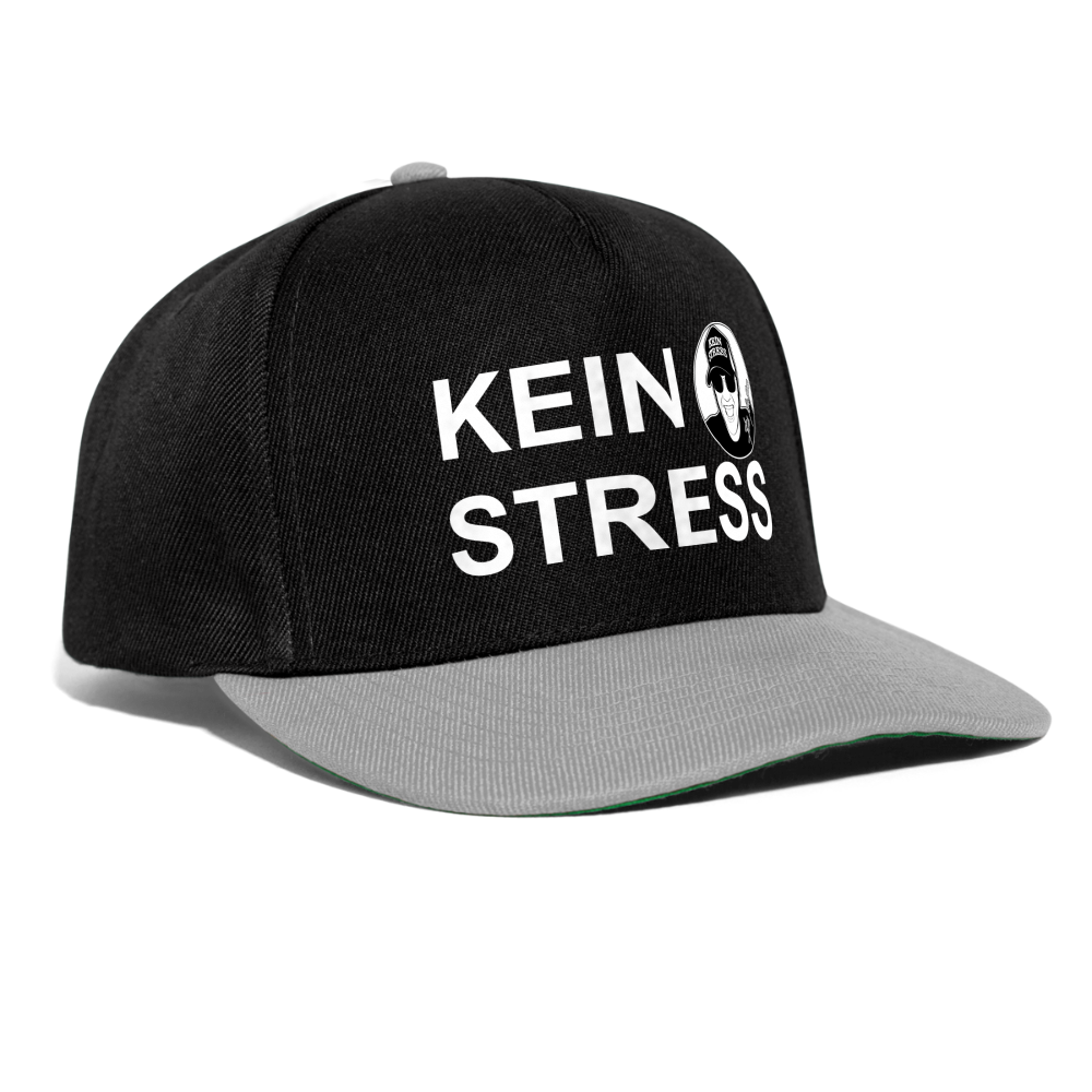 Boscho Kein Stress ® Snapback Cap weißer Text / weißes Logo - Schwarz/Grau