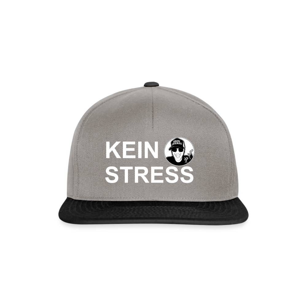 Boscho Kein Stress ® Snapback Cap weißer Text / weißes Logo - Graphit/Schwarz