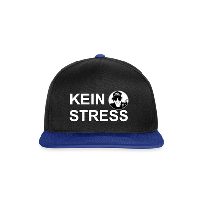 Boscho Kein Stress ® Snapback Cap weißer Text / weißes Logo - Schwarz/Königsblau