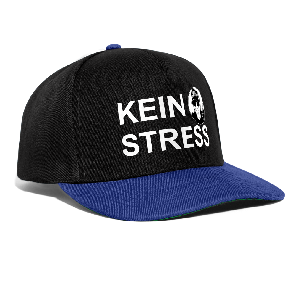 Boscho Kein Stress ® Snapback Cap weißer Text / weißes Logo - Schwarz/Königsblau