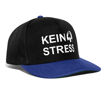Boscho Kein Stress ® Snapback Cap weißer Text / weißes Logo - Schwarz/Königsblau