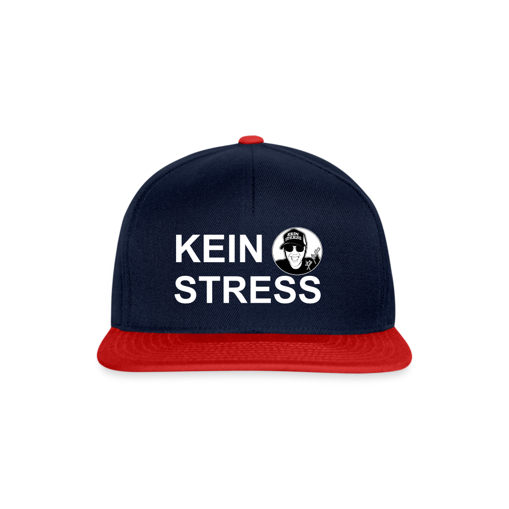 Boscho Kein Stress ® Snapback Cap weißer Text / weißes Logo - Navy/Rot