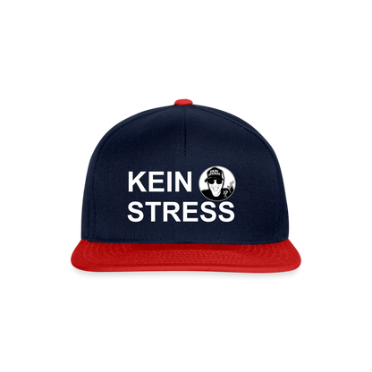 Boscho Kein Stress ® Snapback Cap weißer Text / weißes Logo - Navy/Rot